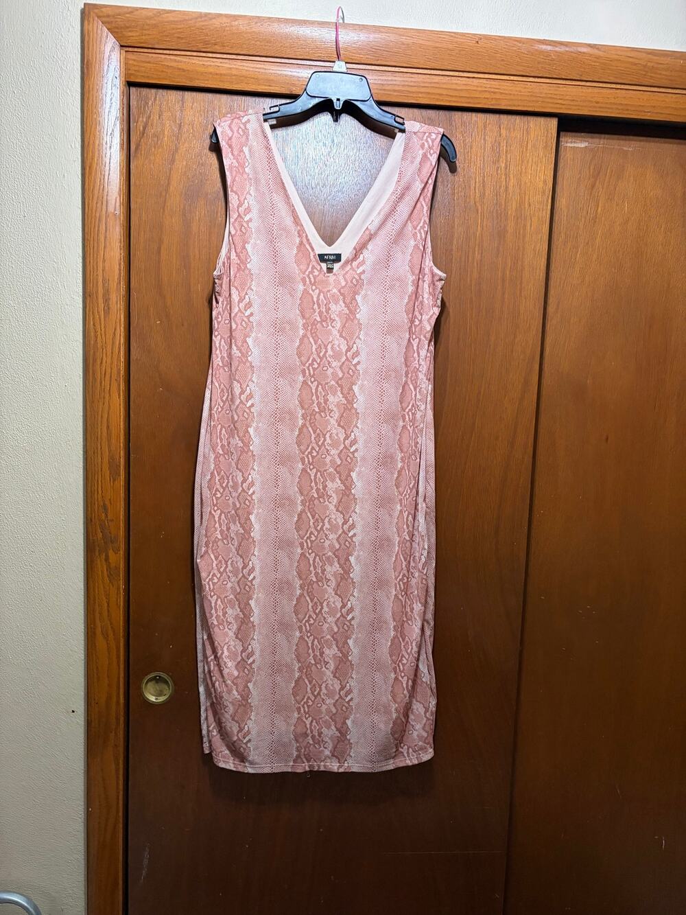 AFRM 2X Pink Snake Print Sleeveless V-Neck Bodycon Midi Dress Y2K